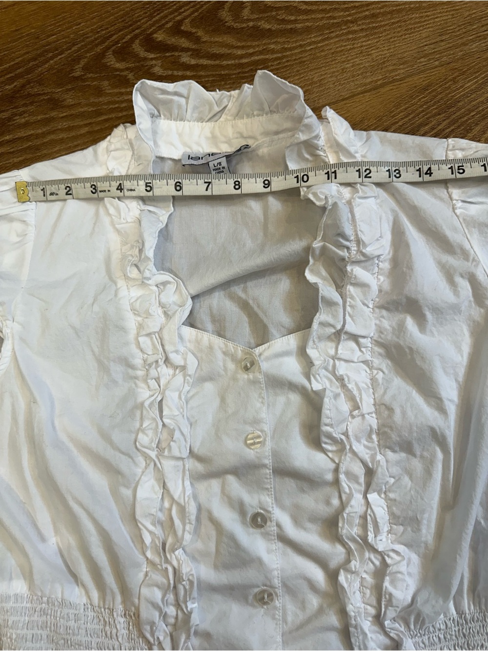 Women's White Ruffled Button-Front Blouse - L - Picture 7 of 11
